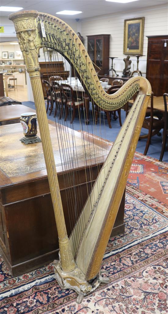 A Sebastian Erard harp, patent No. 3120 (requires overall restoration) H.170cm